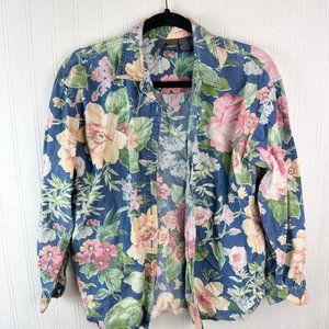 Liz Wear petite Floral button‎ down top long sleeve size Small 100% Cotton